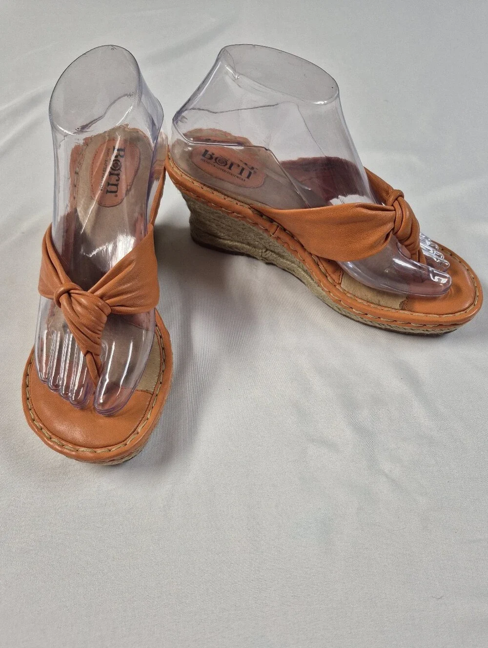 Born Cetina Orange Knotted Wedge Espadrille Sandals Size 8